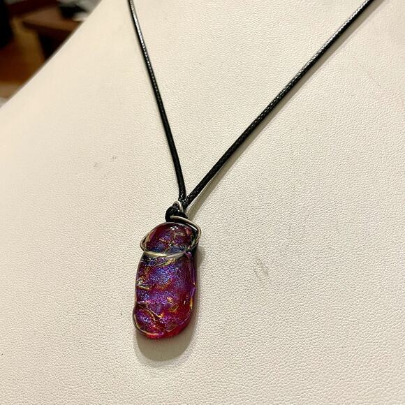 Raspberry Colored Dichroic Handcrafted Glass Pendant - Picture 7 of 7